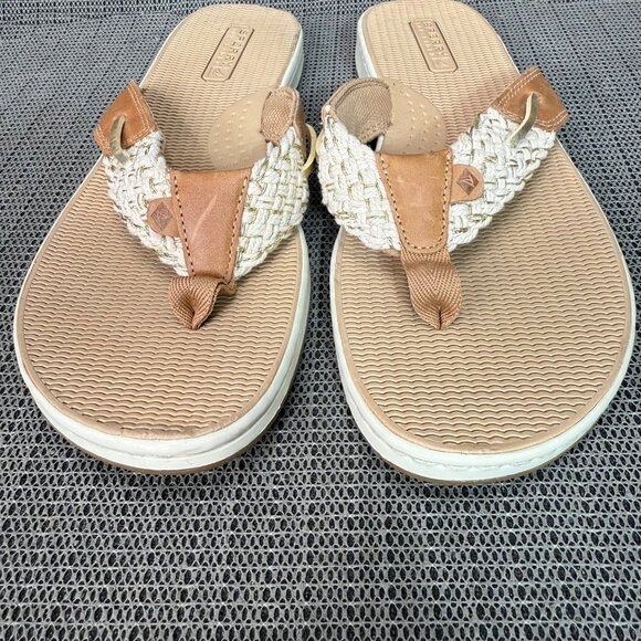 Sperry top Sider Women's Size 10M Beige & White Parrotfish Braided Flip-Flops - Picture 9 of 10